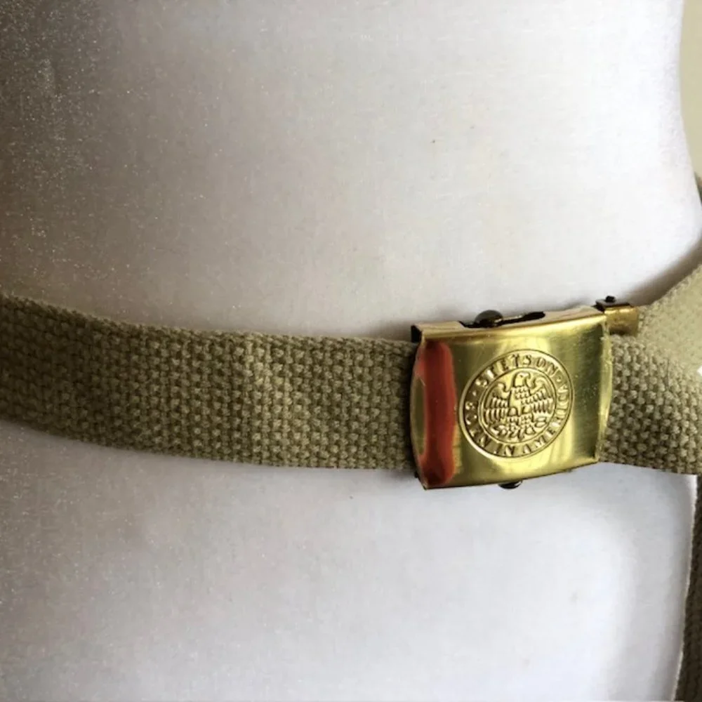 STETSON Born in American Eagle Embossed Gold Tone Web Belt Vintage RARE